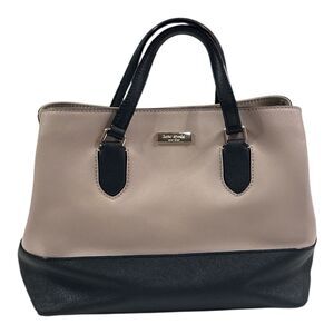Kate Spade New York Saffiano Leather Satchel Tote Bag Purse Two Tone Black Taupe